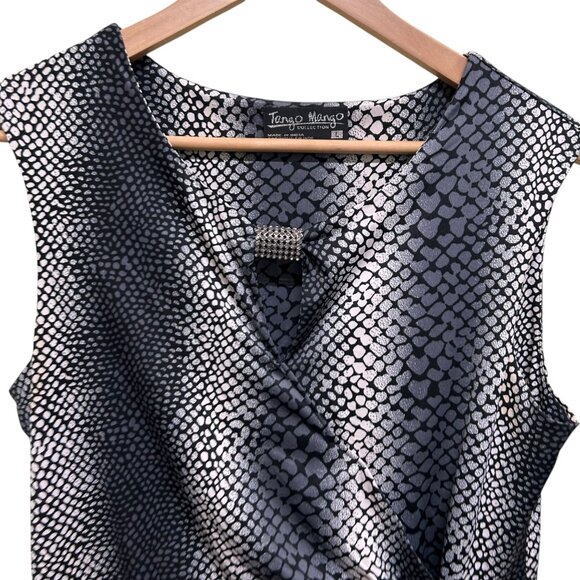 Tango Mango Stretchy Faux Wrap Jewel Detail Stretchy Knee Length Dress Size L - Picture 2 of 5